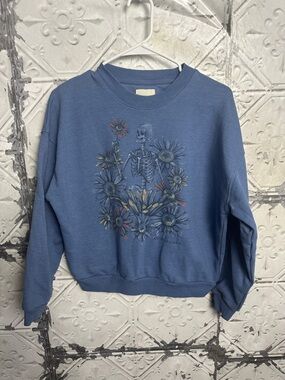 American Eagle Outfitters Blue Floral Skeleton Sweatshirt